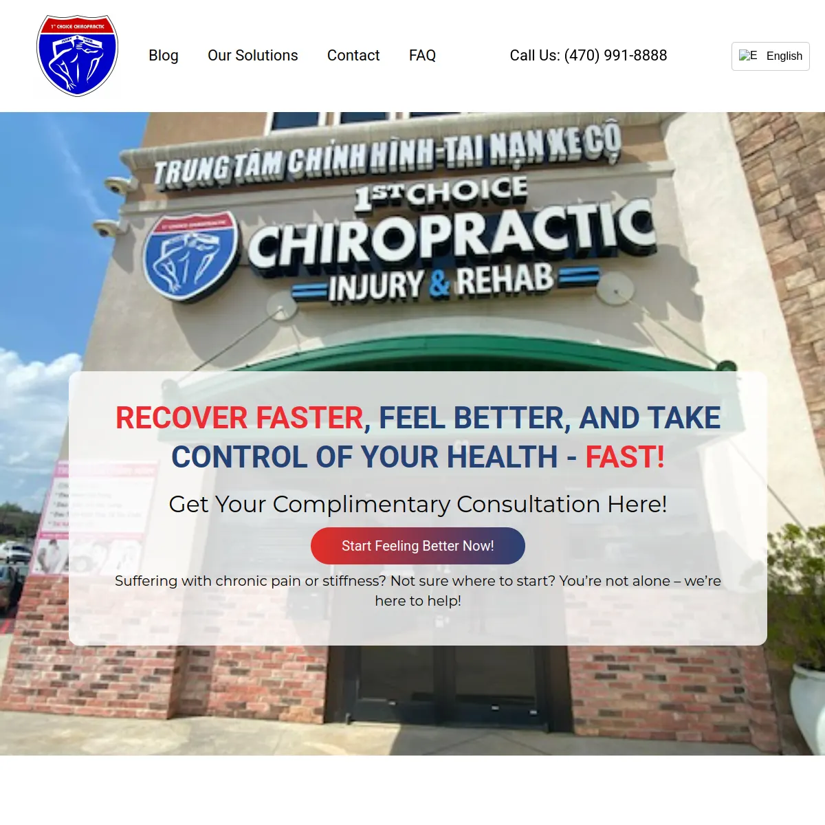 1st Choice Injury and Rehab chiropractic clinic website homepage