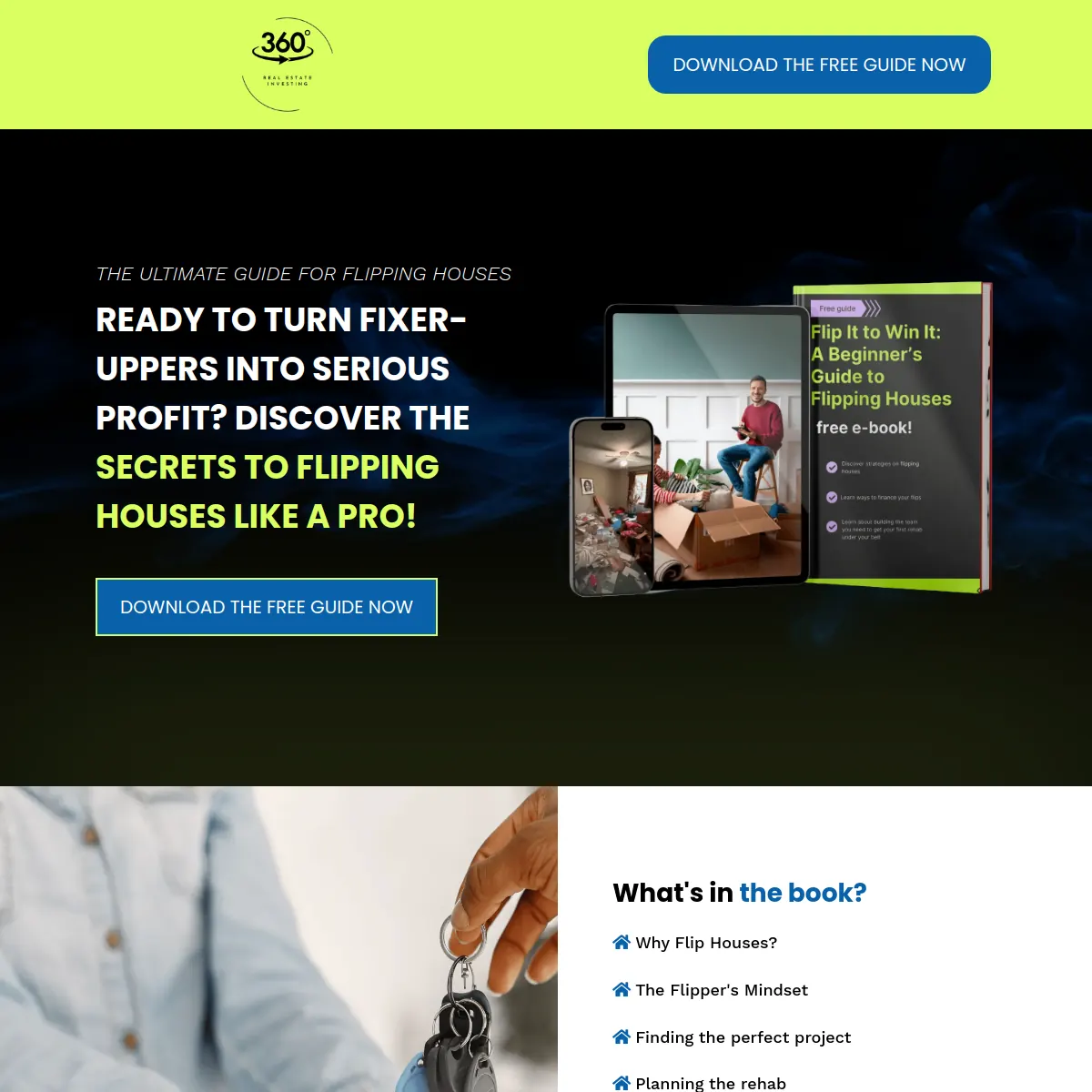 360 Real Estate Investing free ebook lead magnet website homepage