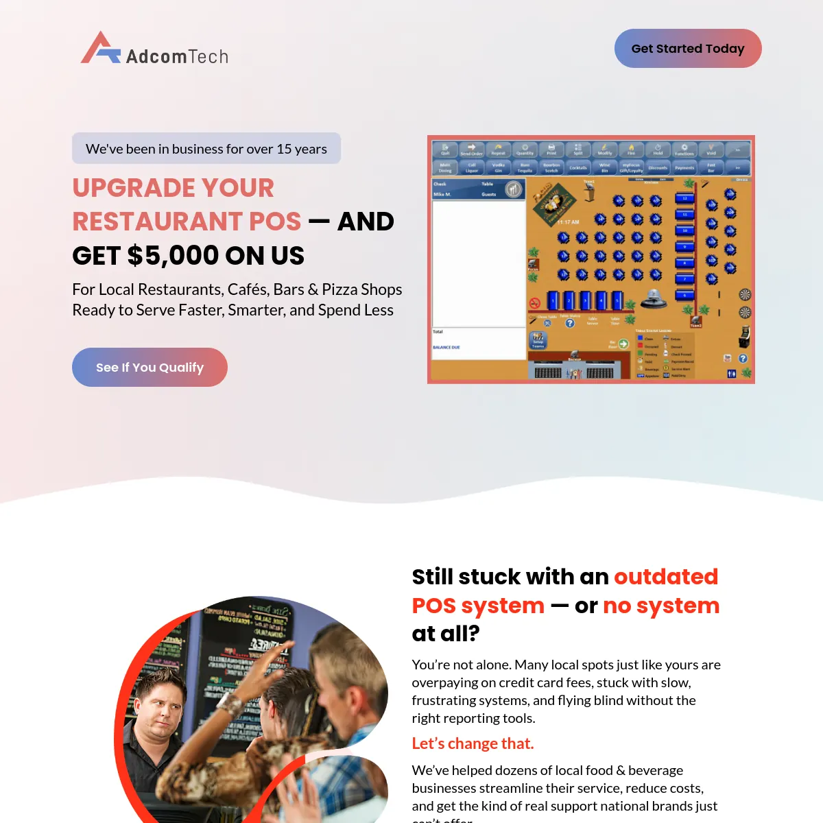 AdcomTech restaurant POS system website homepage