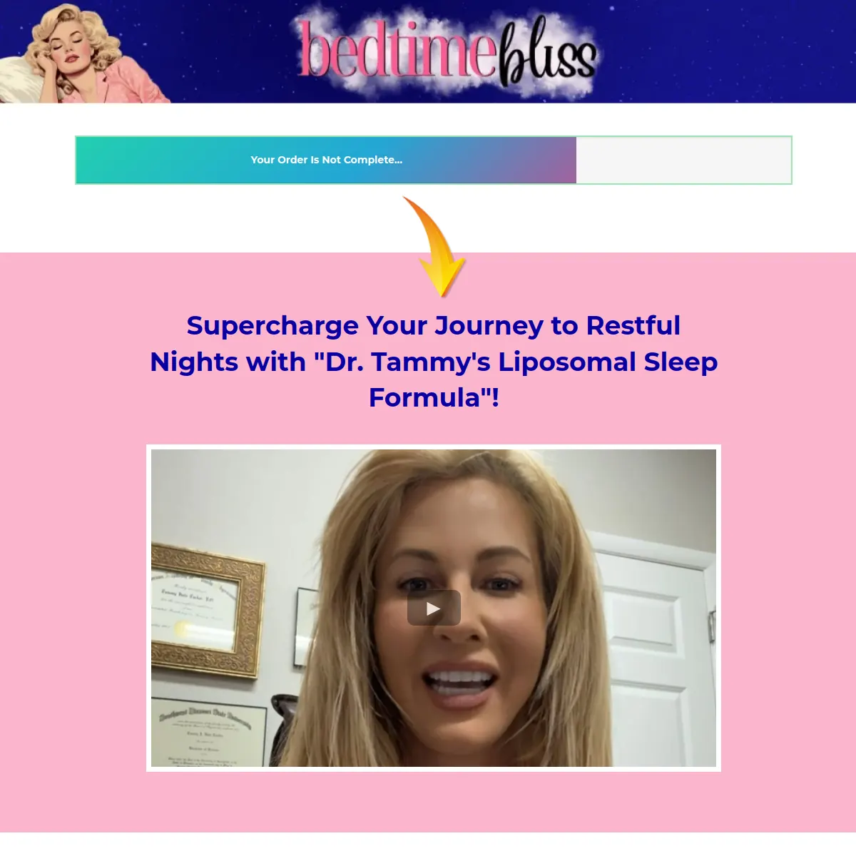 Bedtime Bliss sleep supplement upsell page homepage