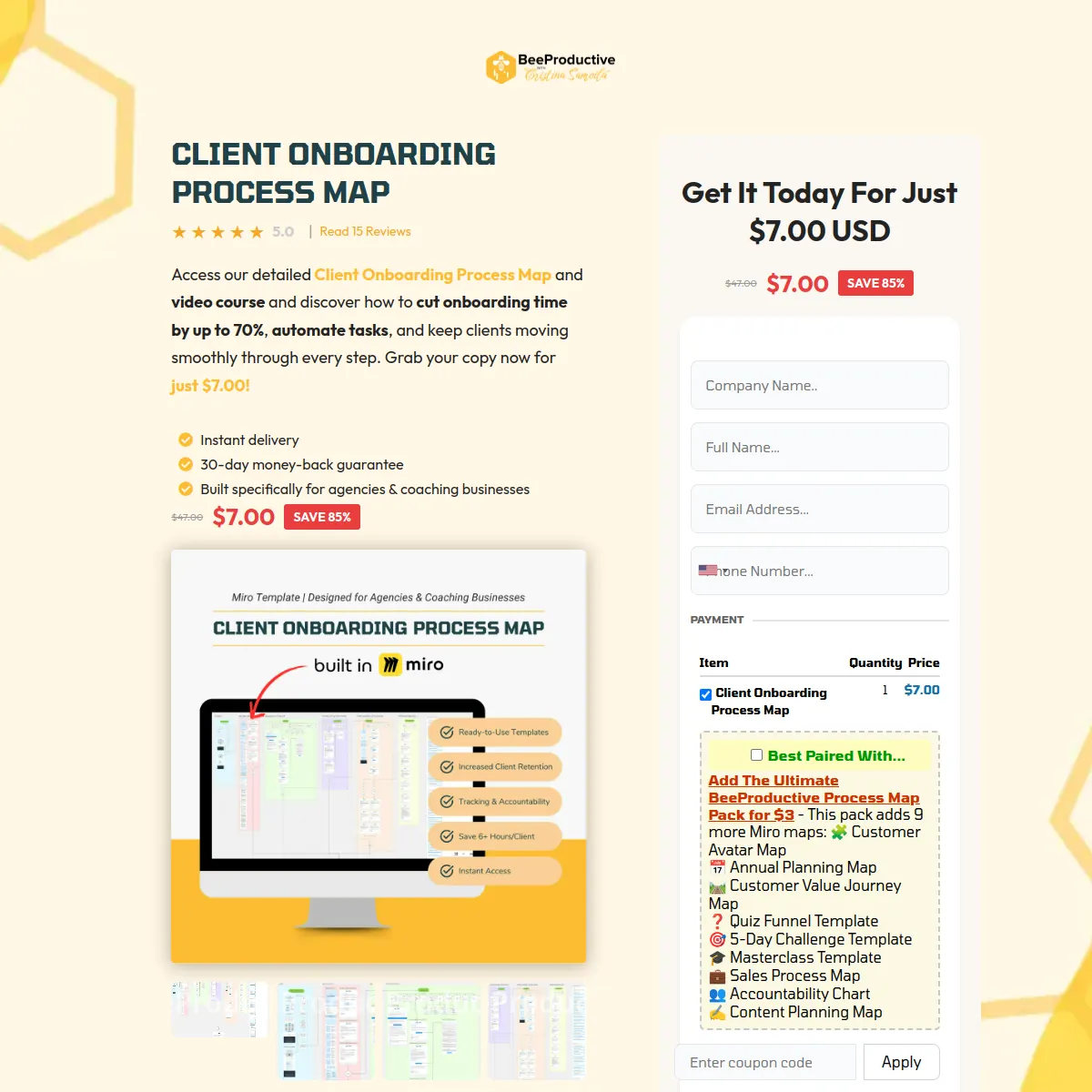 BeeProductive digital template checkout page homepage
