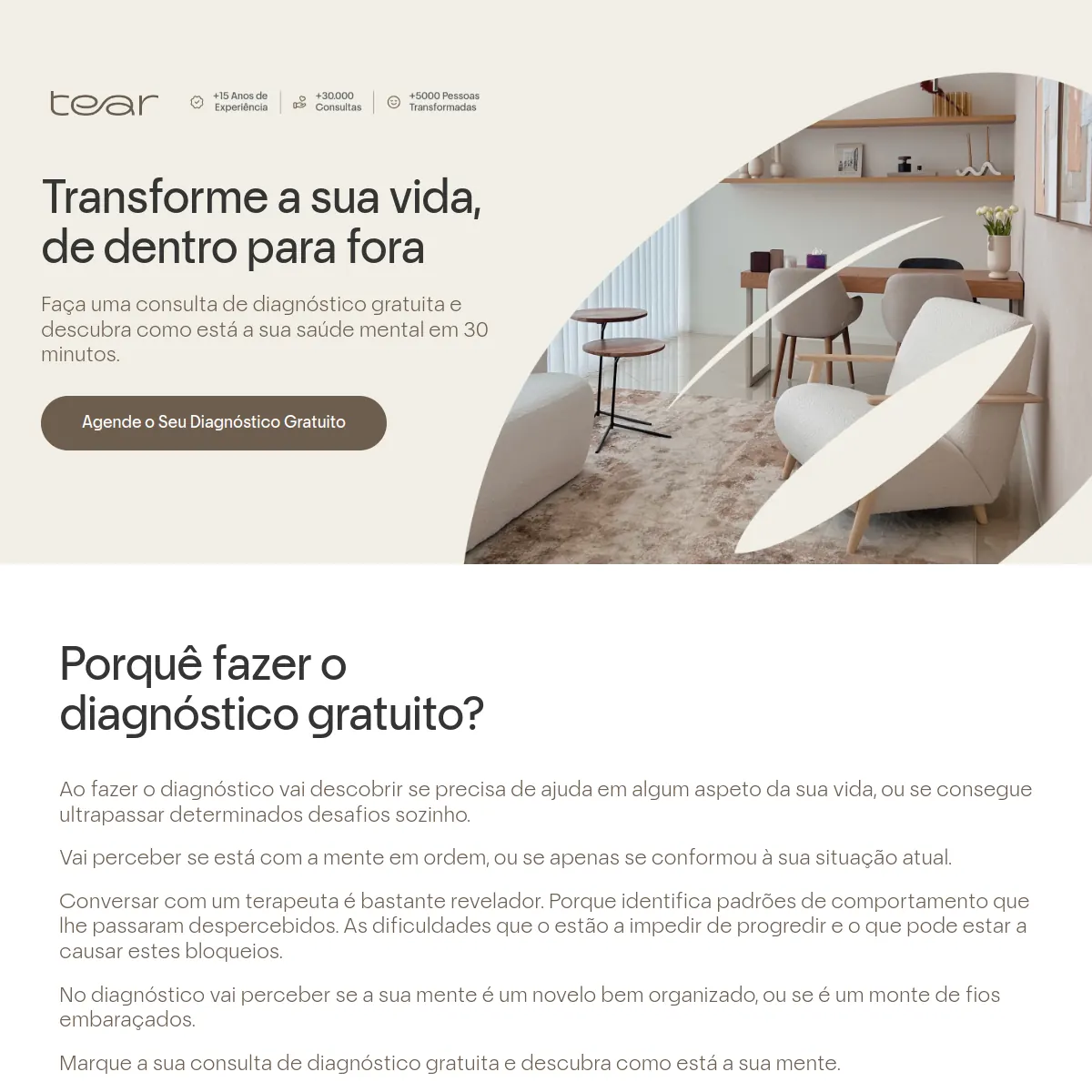 Tear mental wellness clinic website homepage