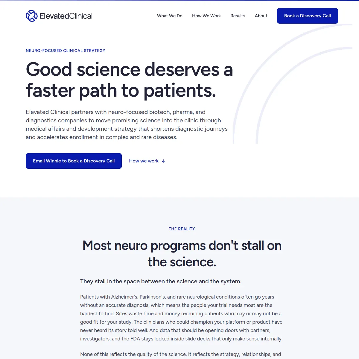 Elevated Clinical biotech consultancy website homepage