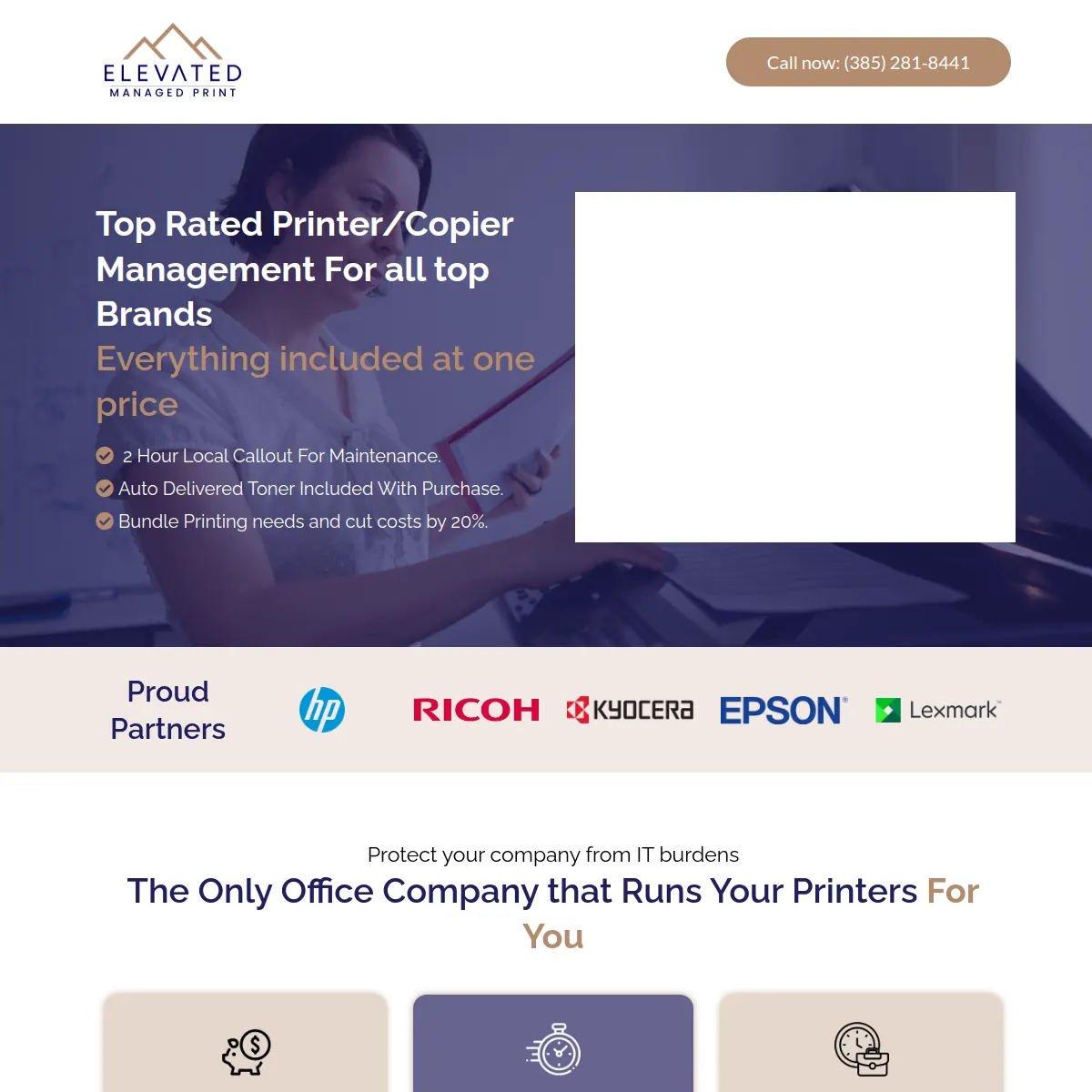 Elevated Managed Print services website homepage