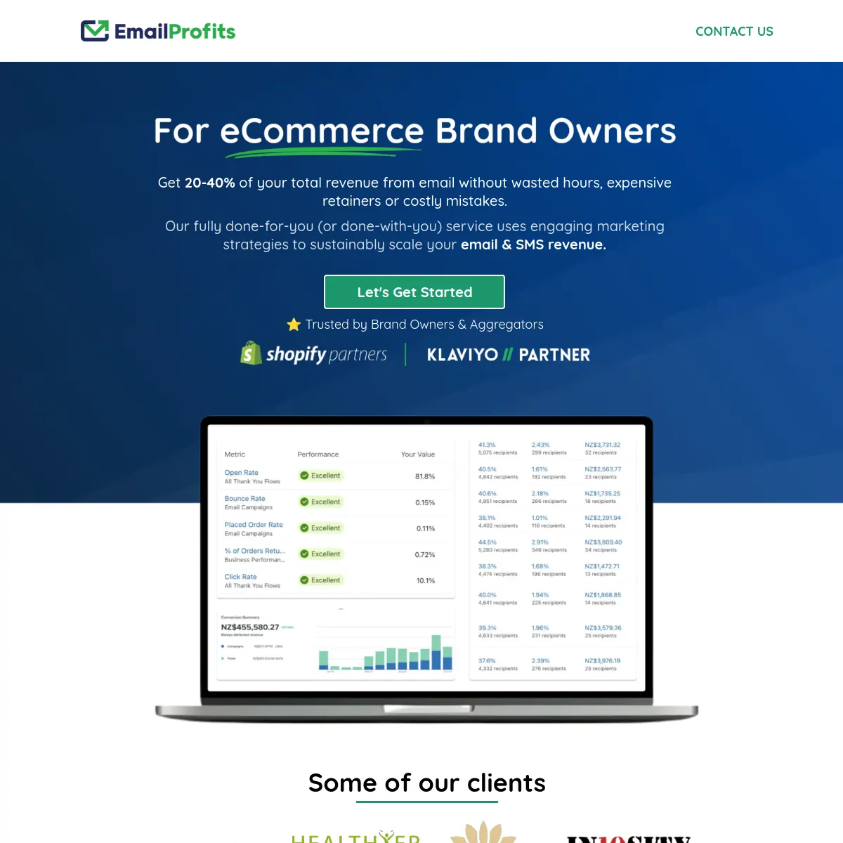EmailProfits email marketing agency website homepage