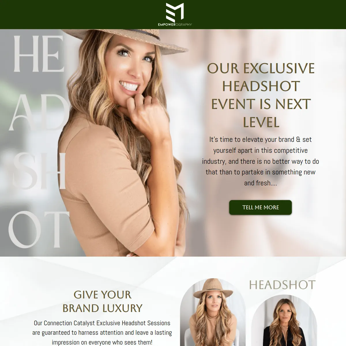 Empowerography professional headshot event website homepage
