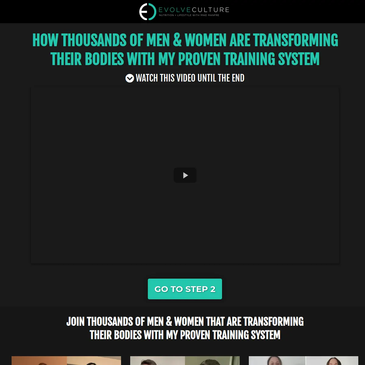 Evolve Culture Nutrition coaching application page homepage