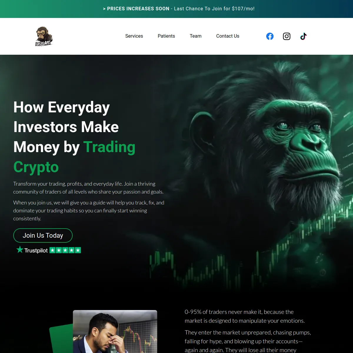 Fearless Apes crypto trading community website homepage