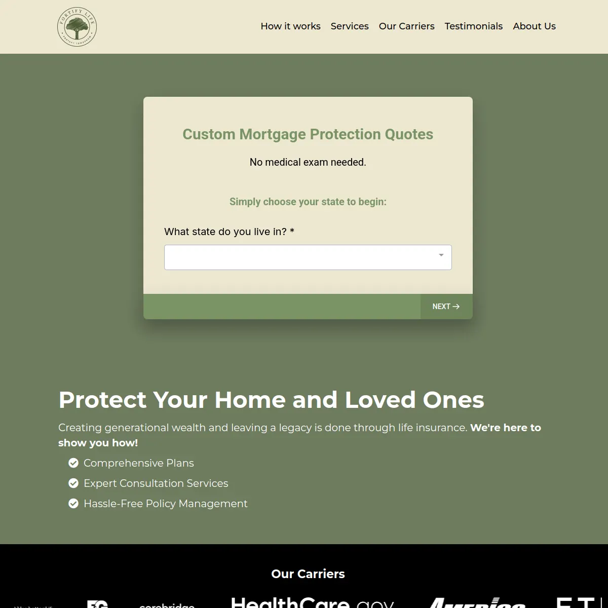 Fortify Life mortgage protection insurance website homepage