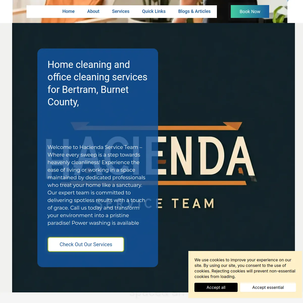Hacienda Service Team cleaning company website homepage