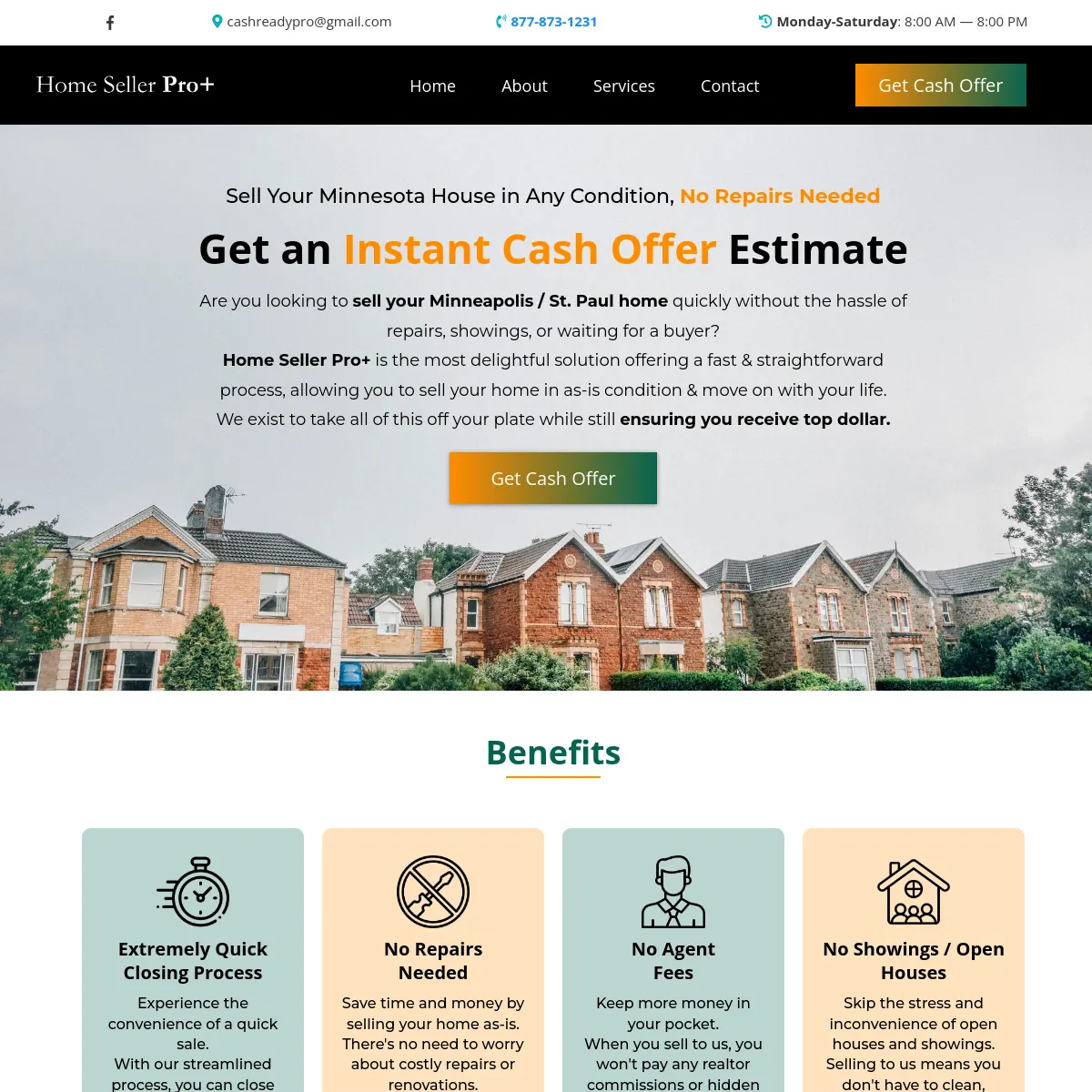 Home Seller Pro+ cash home buying website homepage