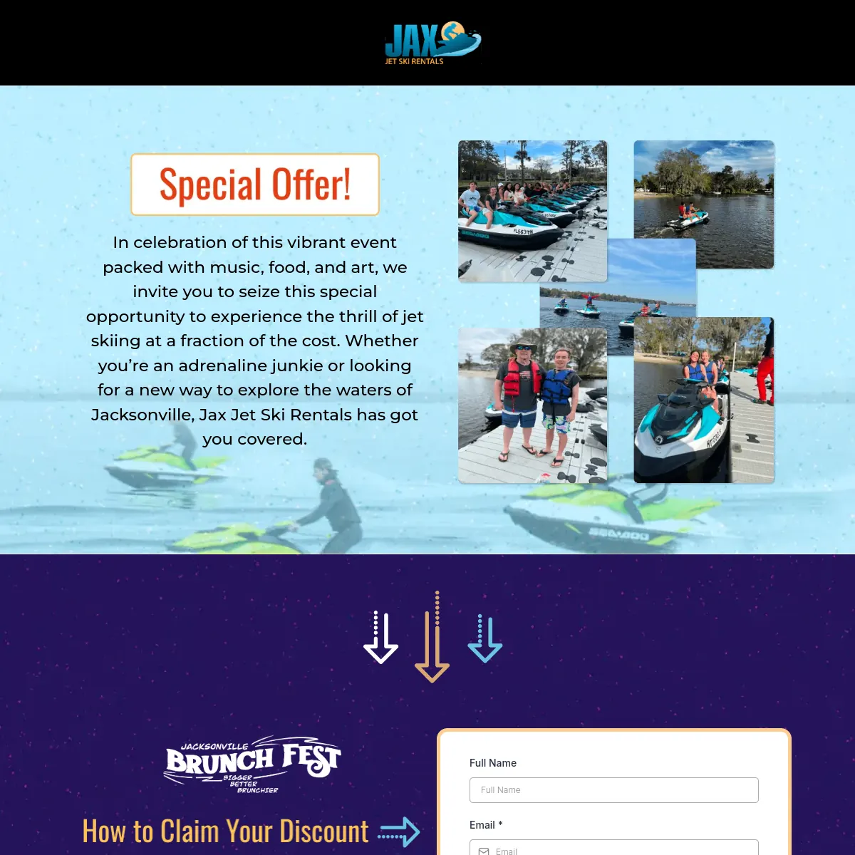 Jax Jet Ski Rentals Brunch Fest discount website homepage