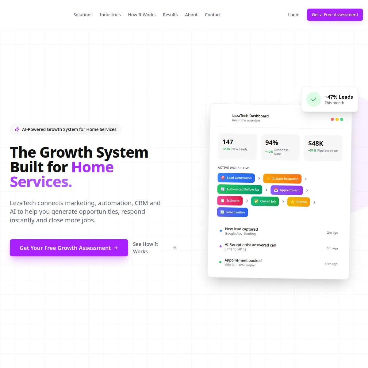 LezaTech home services growth platform website homepage