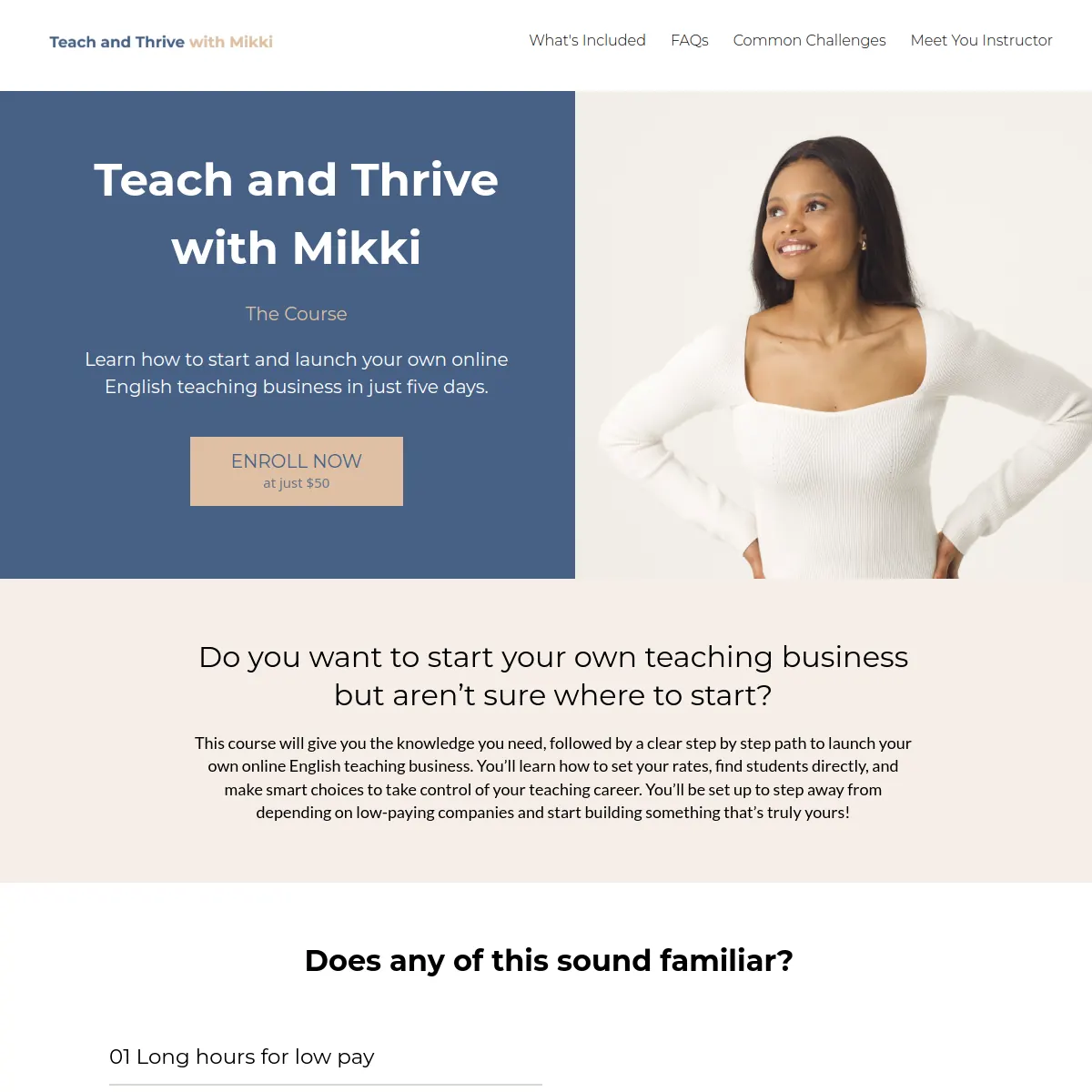 Teach and Thrive with Mikki online course website homepage