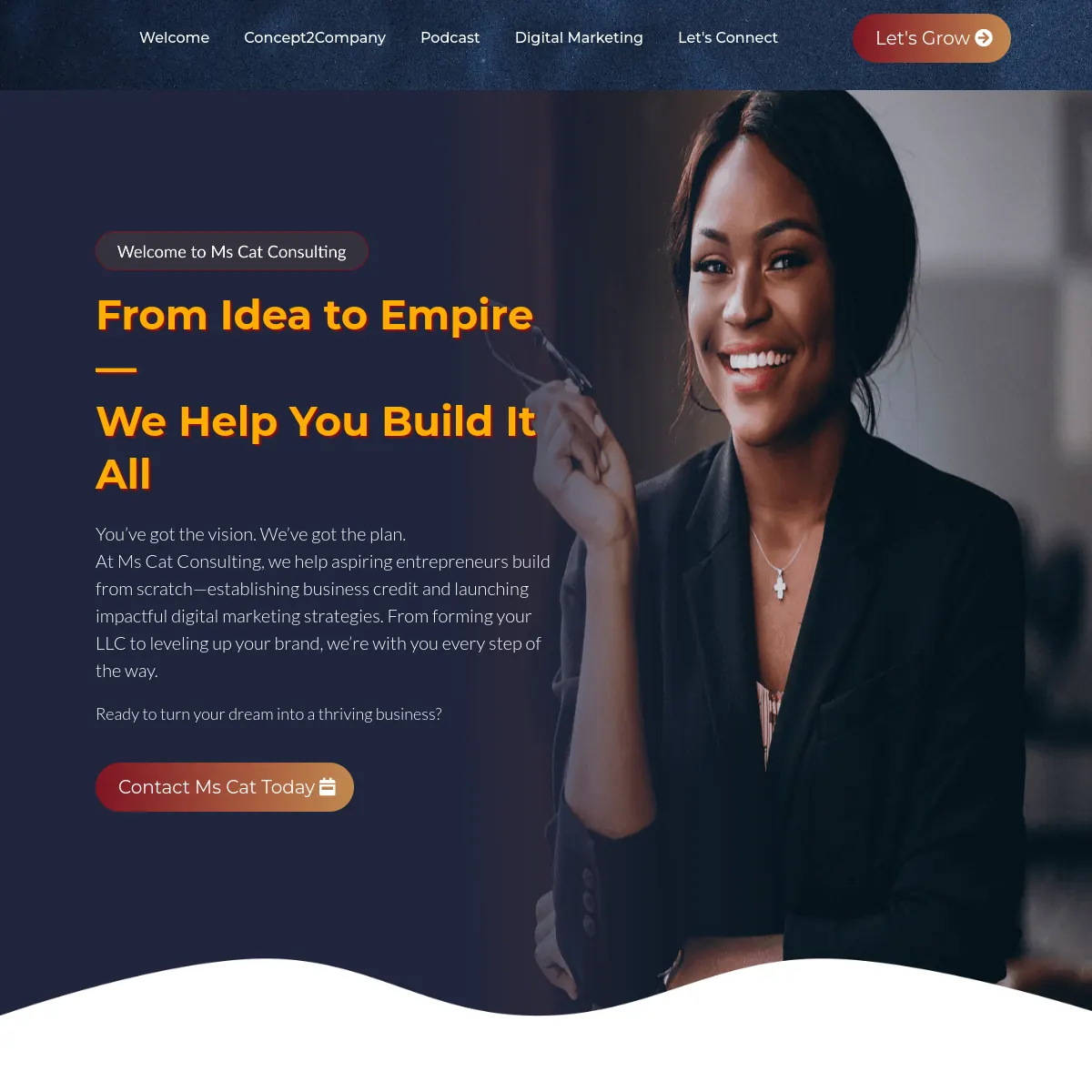 Ms Cat Consulting business startup website homepage