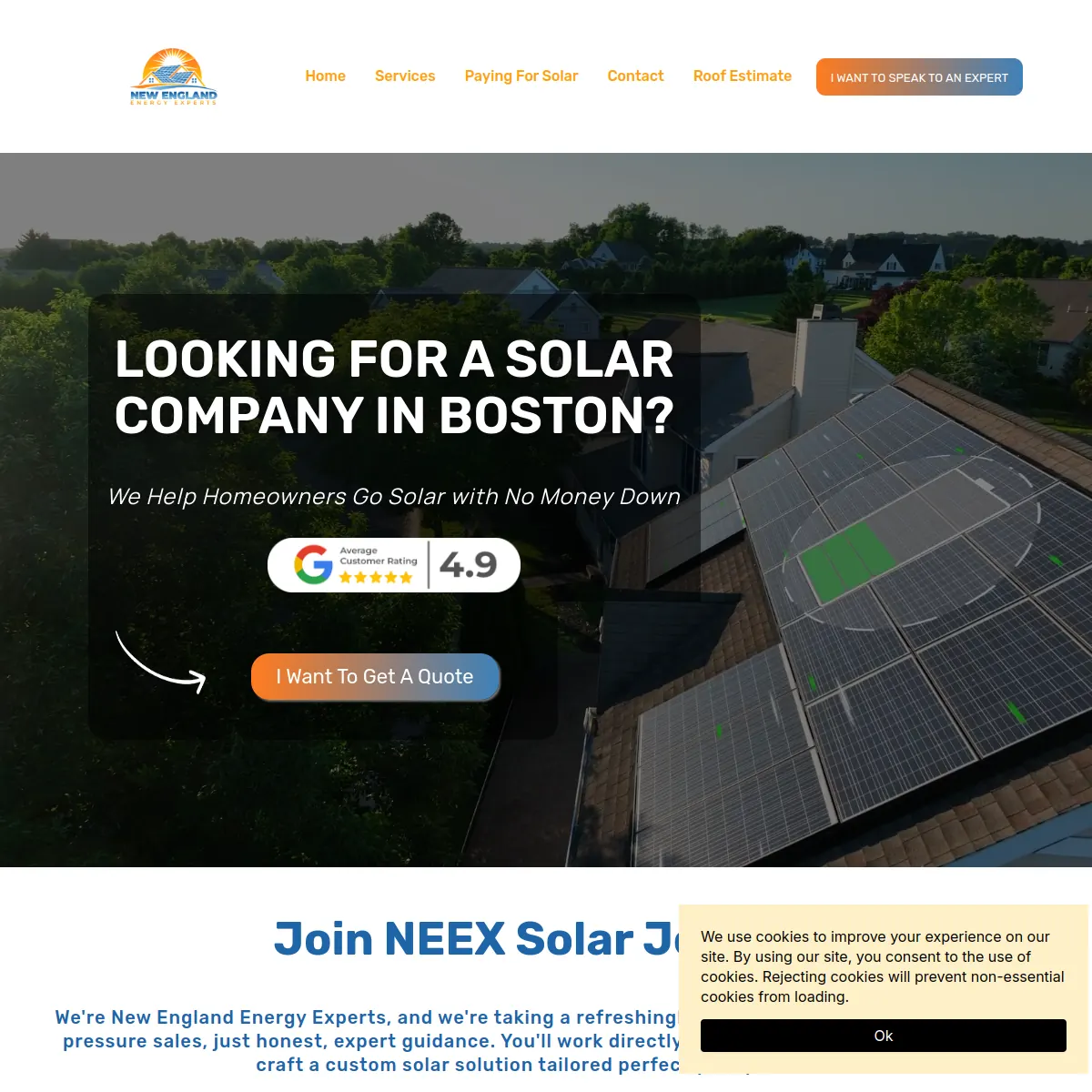 New England Energy Experts solar installation website homepage