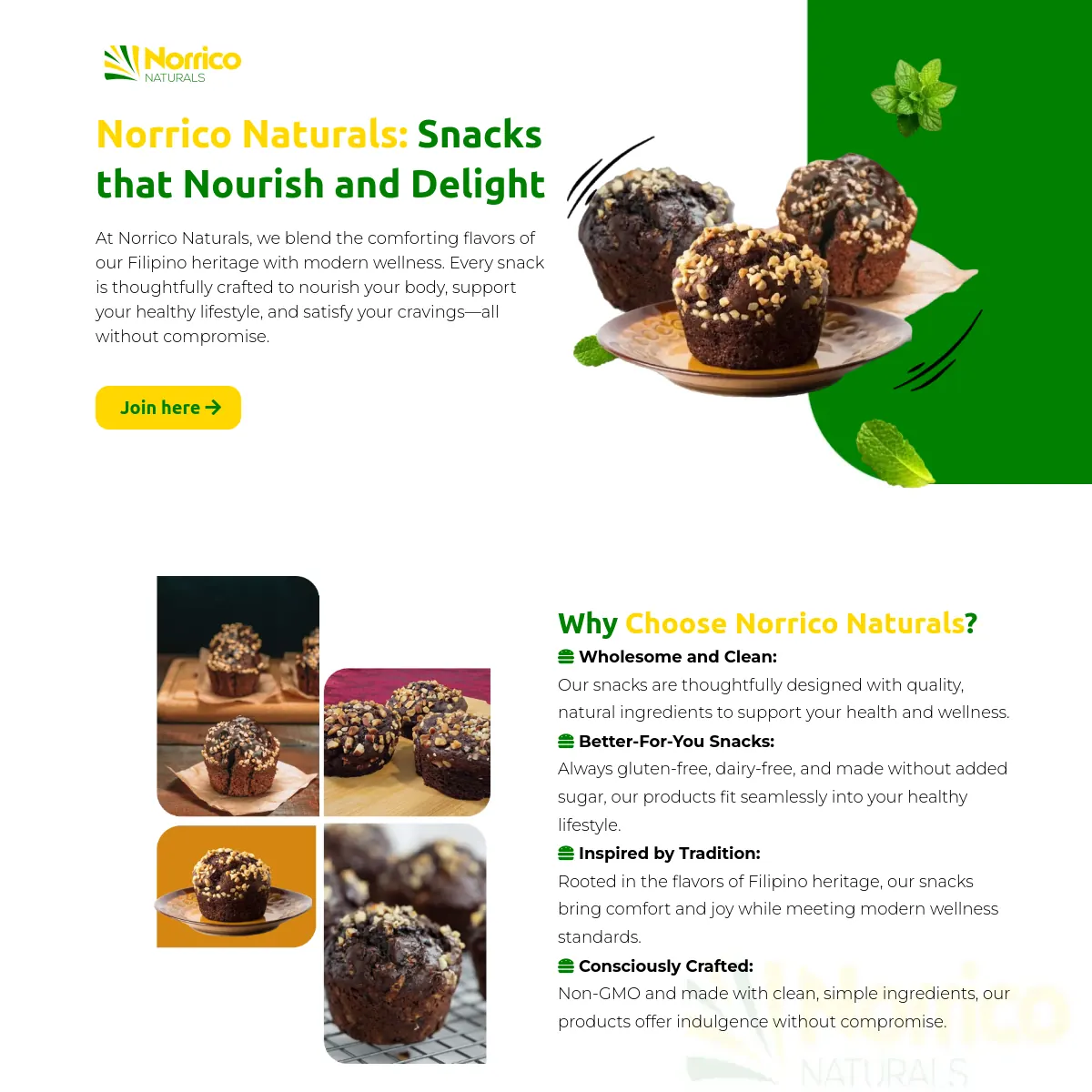 Norrico Naturals healthy snack brand website homepage
