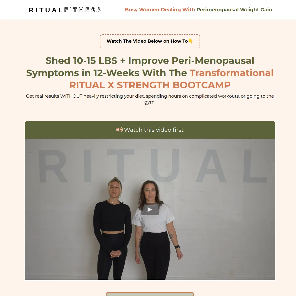 Ritual Fitness women's perimenopause bootcamp website homepage