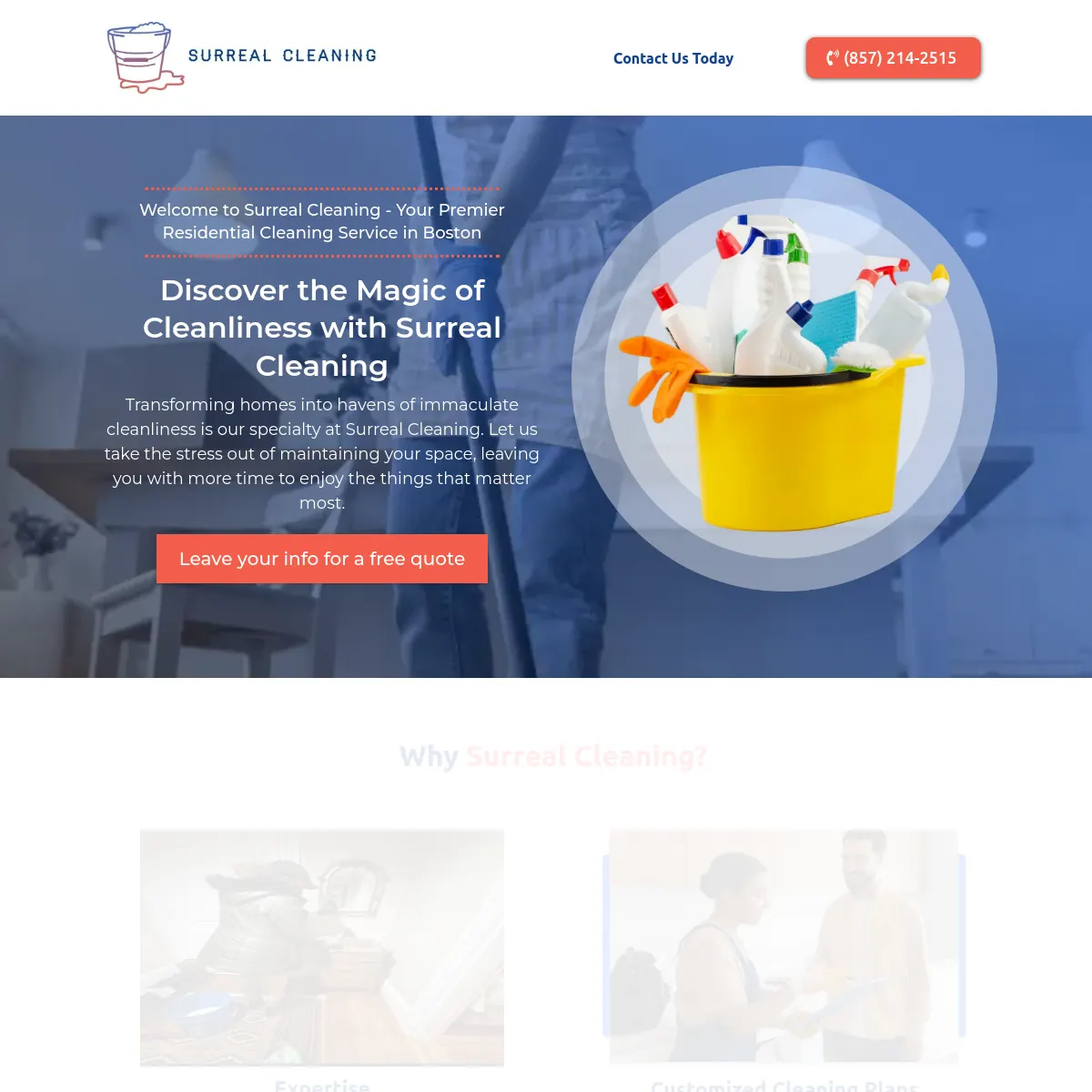 Surreal Cleaning residential cleaning service website homepage