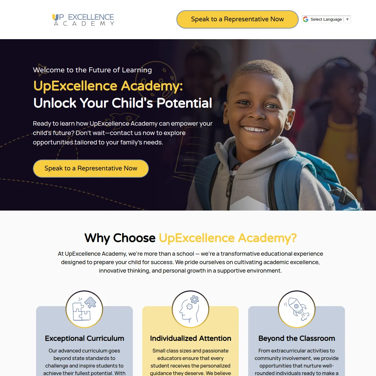 UpExcellence Academy private education program website homepage