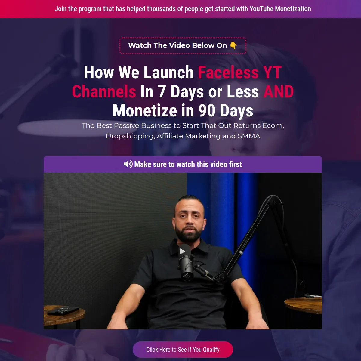 YouTube automation program video sales letter website homepage